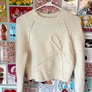 Cozy White Sweater with Bow Detail